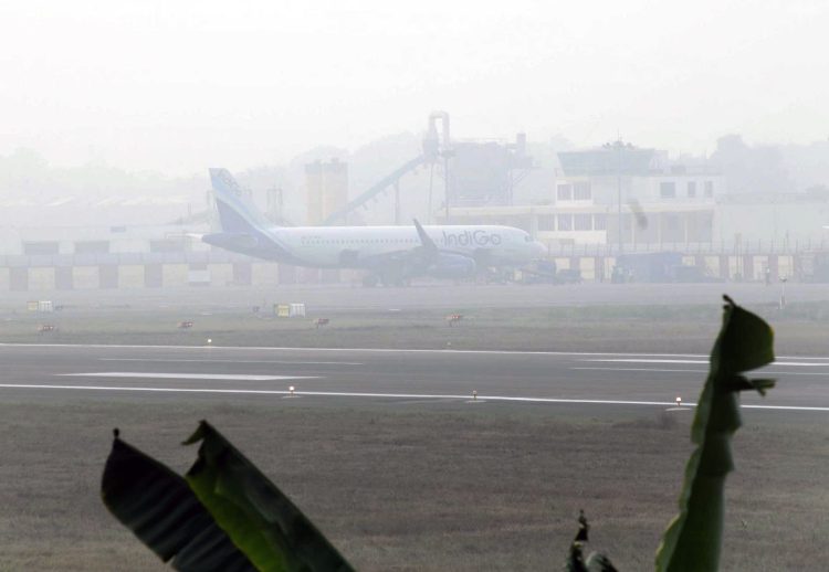 Patna, Jan 03 (ANI): An IndiGo aircraft carrying 187 passengers scheduled from Patna to Delhi makes an emergency landing immediately after take-off at Jai Prakash Narayan airport as it develops a technical snag, in Patna on Wednesday. (ANI Photo)